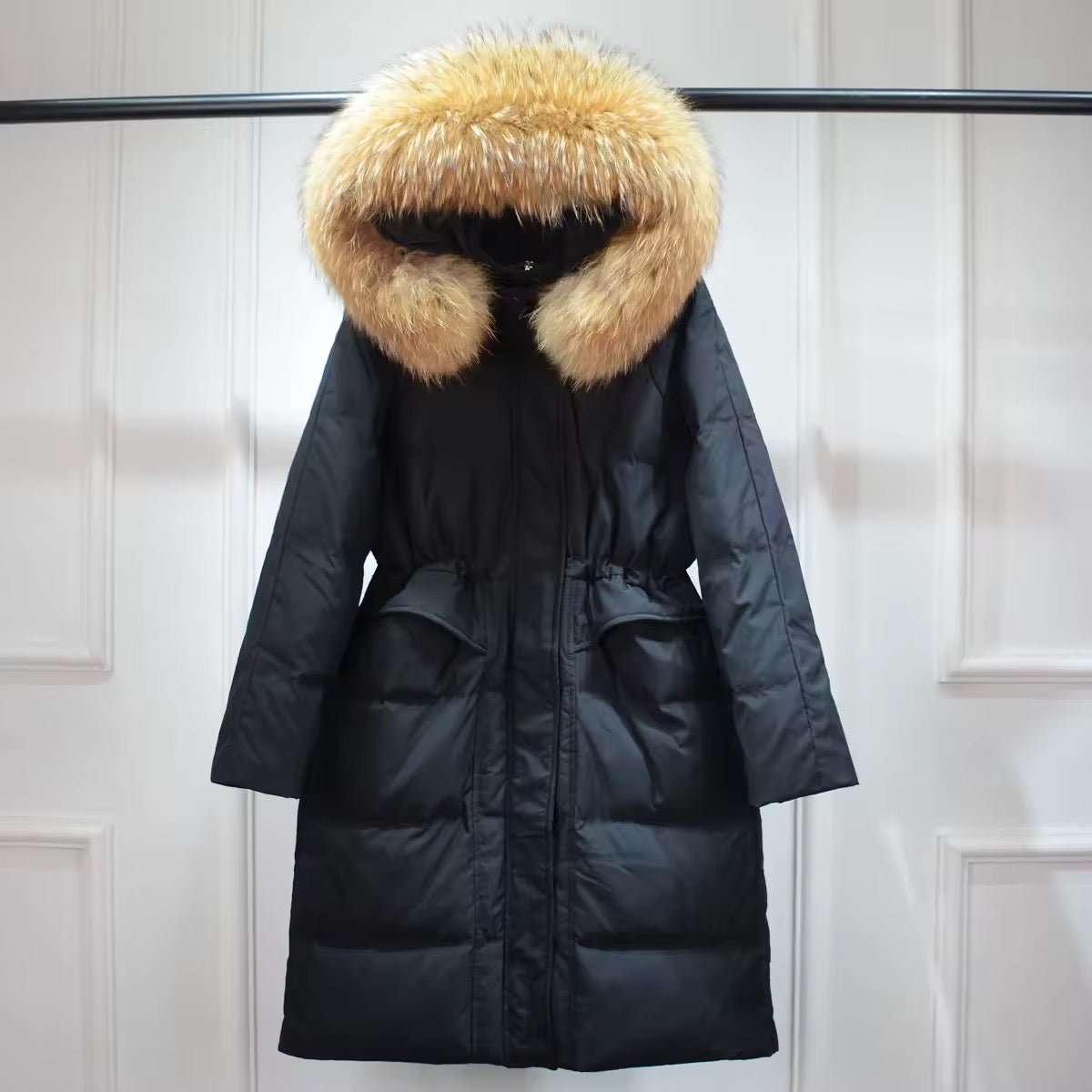 Lauren long down coat- black/brown