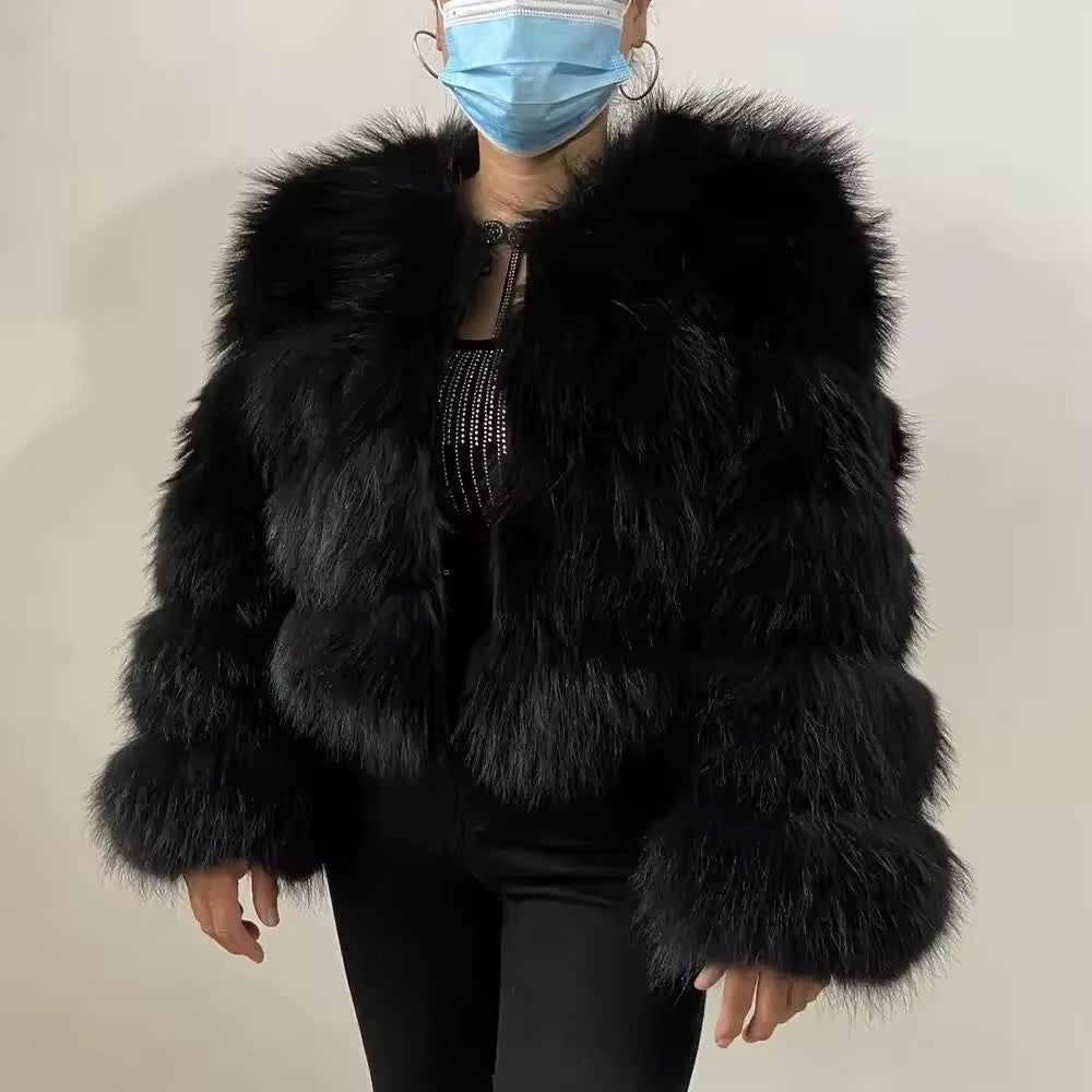 Selena fur coat- black