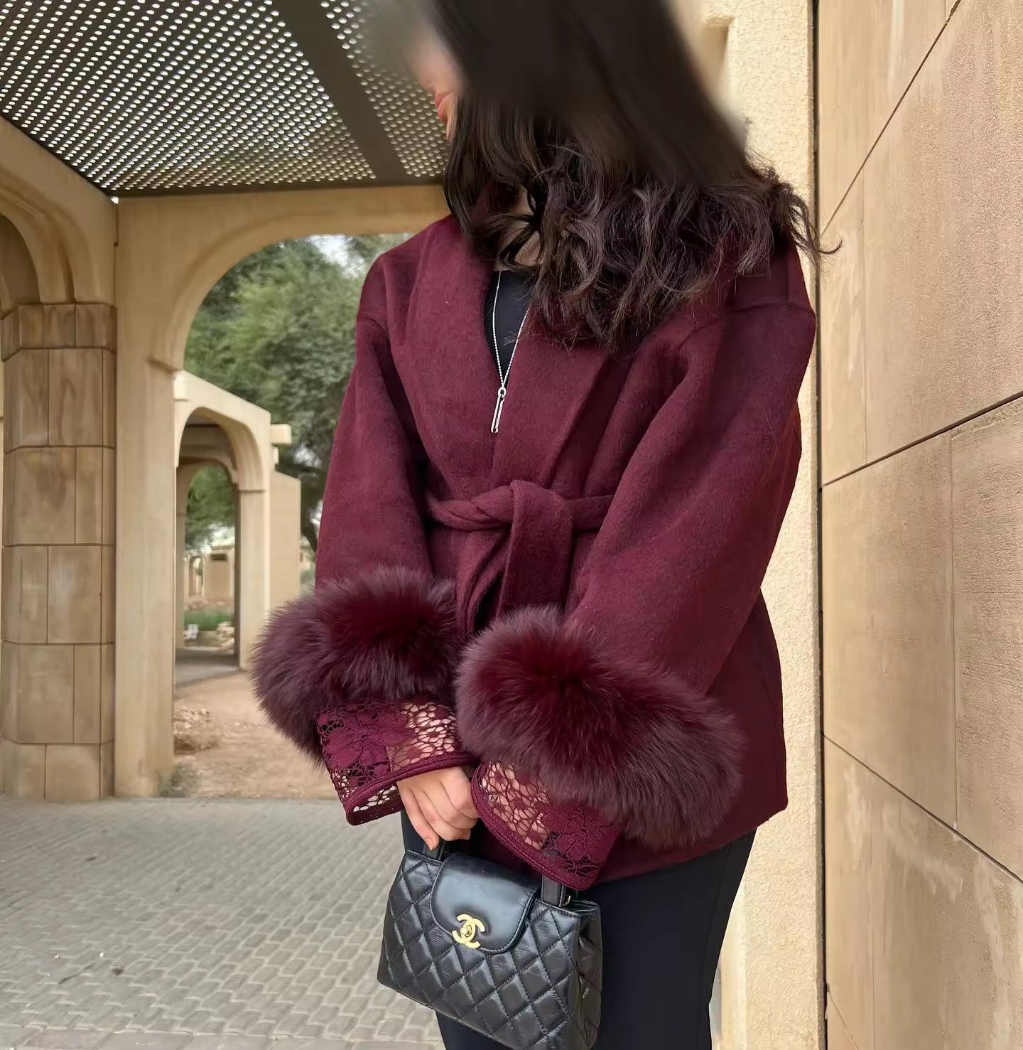 Betsy fake fur coat- burgundy