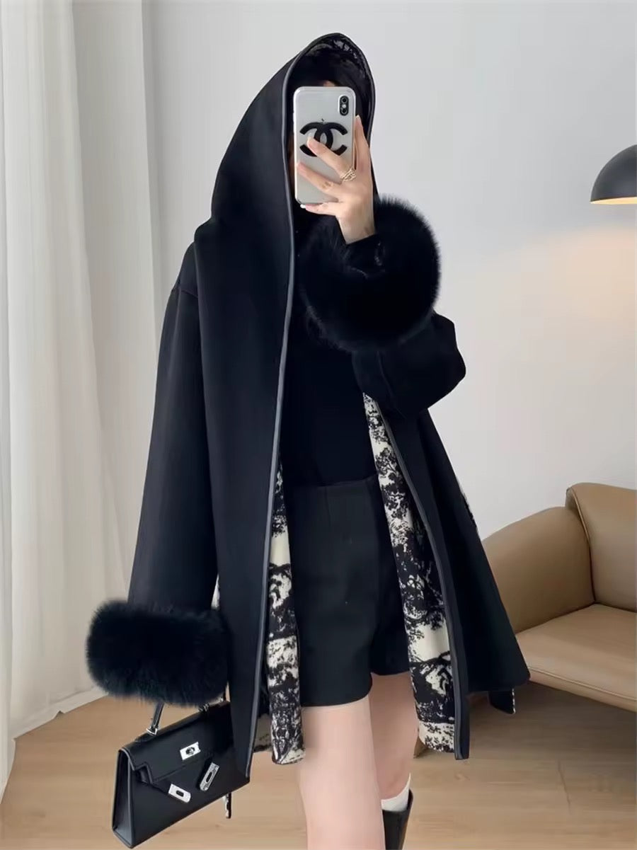 Glinda fur coat- black