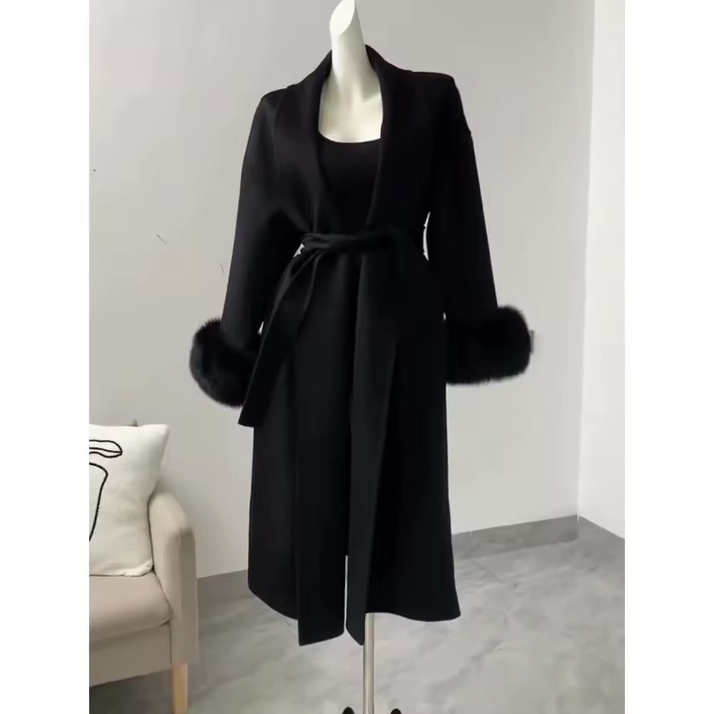 Betsy fake long fur coat- black