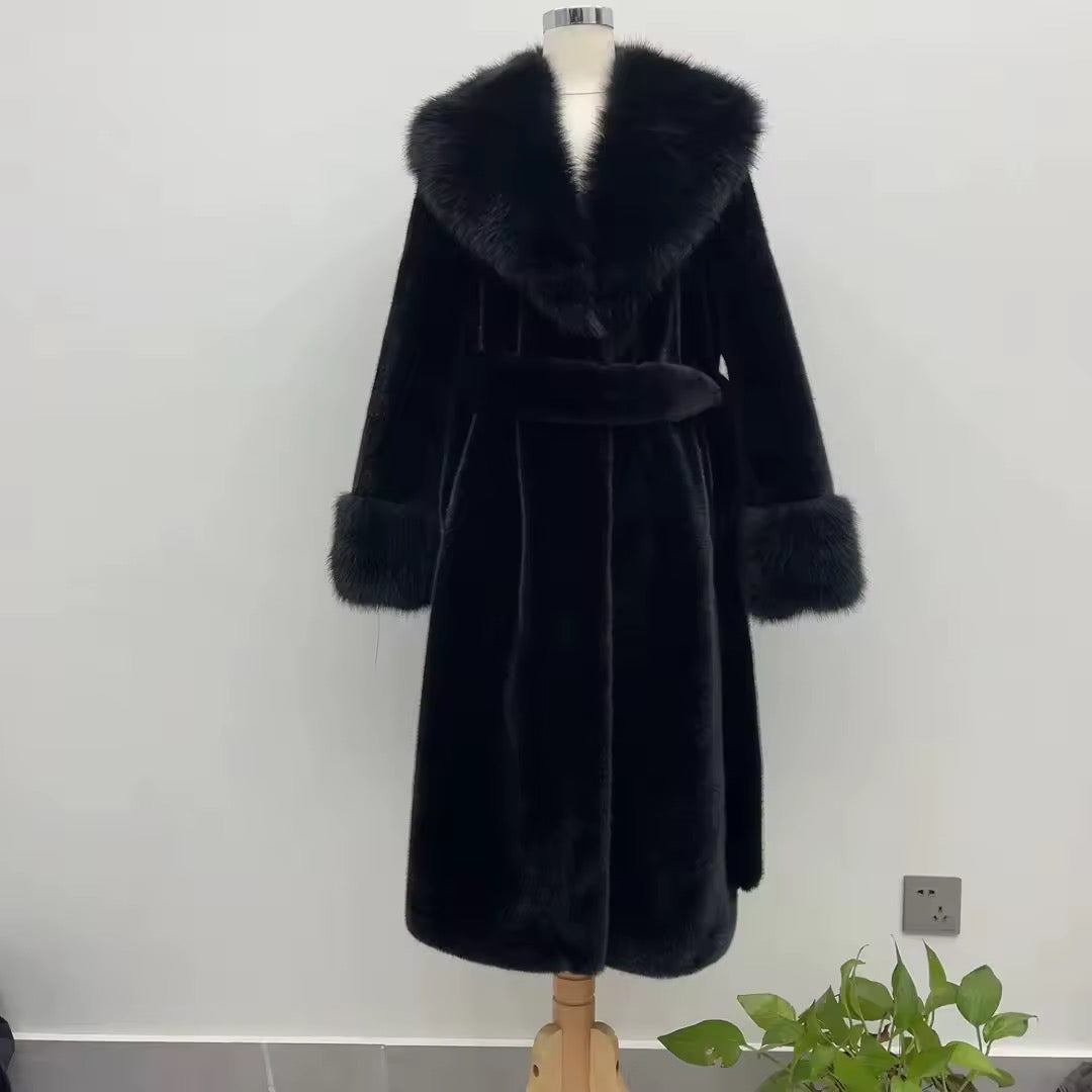 Carrie long fake fur coat- black