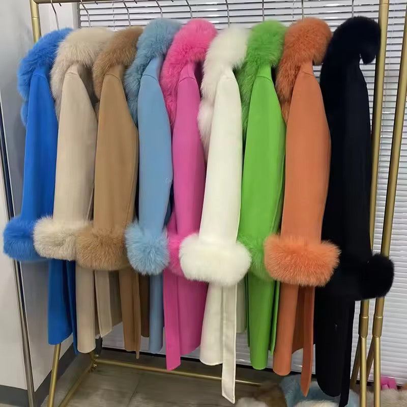 Bella wool mix fur coat- rust