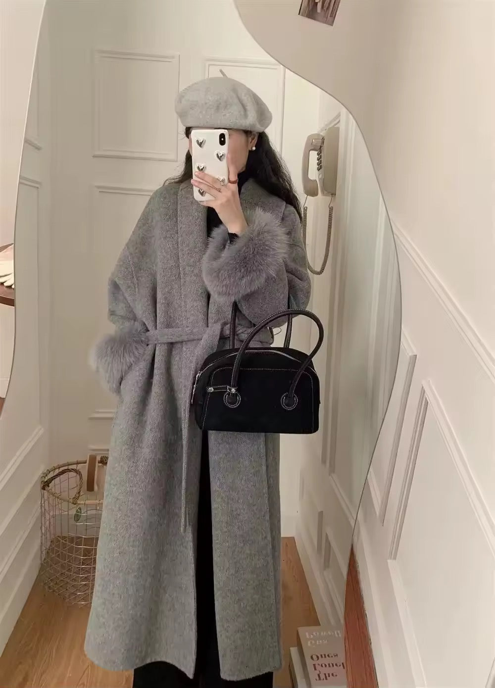 Betsy long fur coat- grey