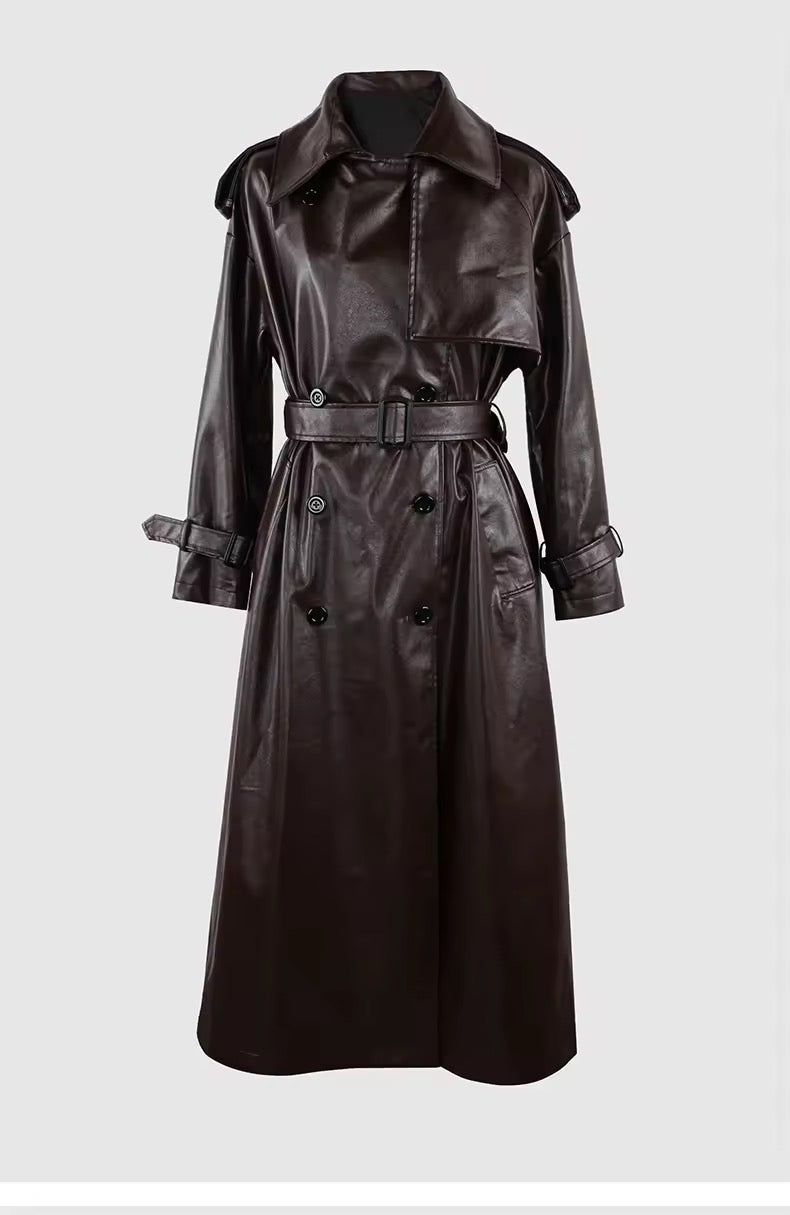 Anaïs PU leather coat- brown