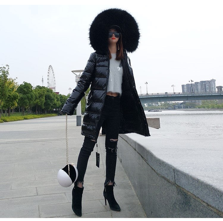 Gia light long down coat- black/brown