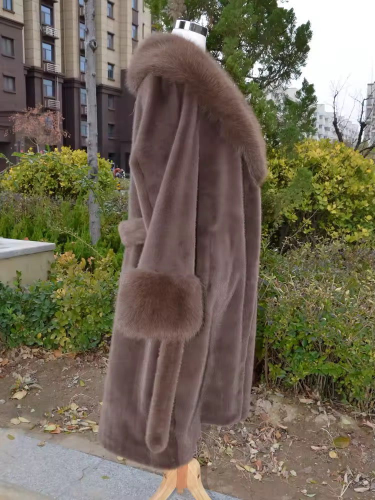 Carrie long fake fur coat- brown