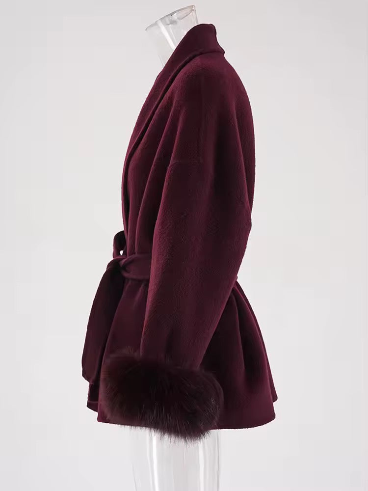 Betsy fake fur coat- burgundy