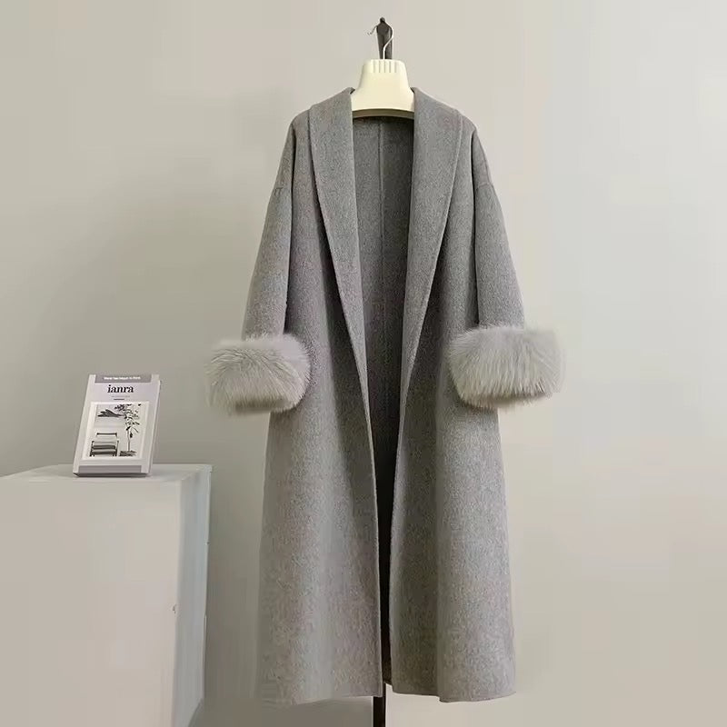Betsy long fur coat- grey