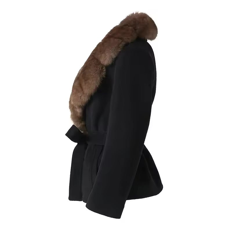 Beatrice faux fur coat- black/brown