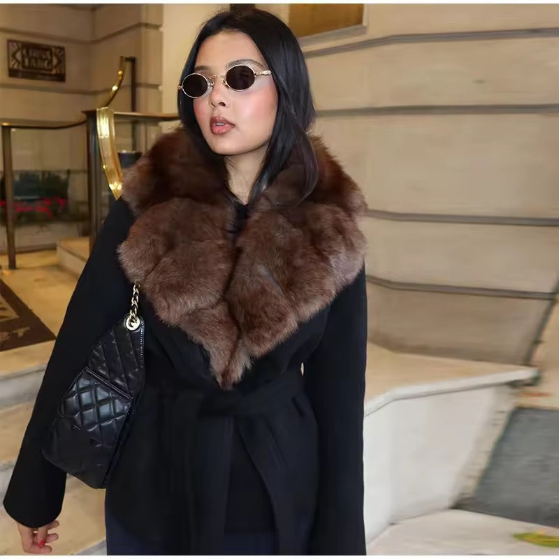 Beatrice faux fur coat- black/brown