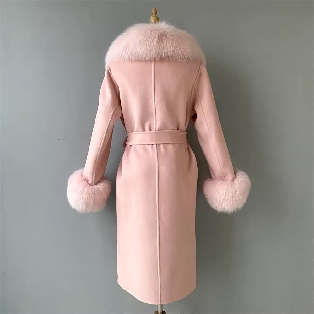 Amina wool mix fur coat- pink