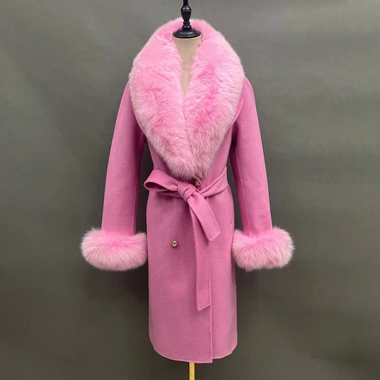 Amina wool mix fur coat- hot pink