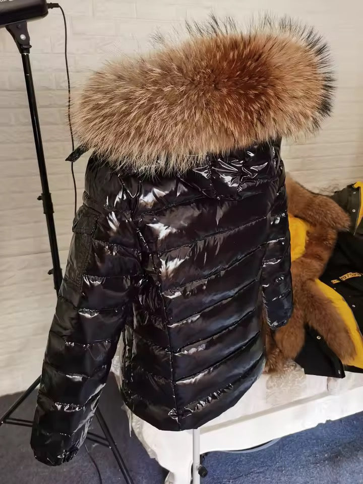 Gia short light down coat- black/brown