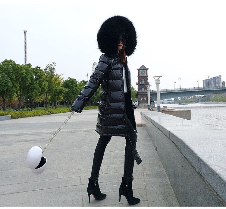 Gia light long down coat- black/brown