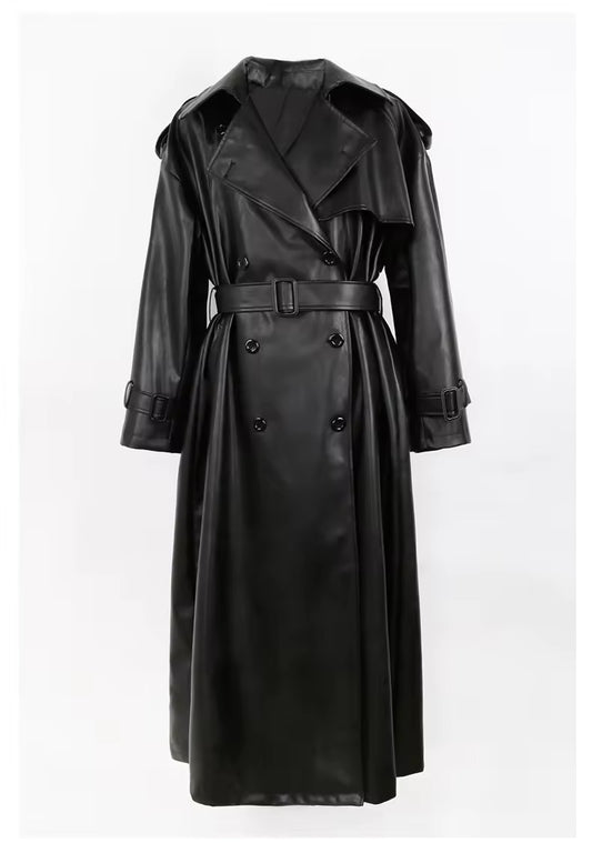Anaïs PU leather coat- black