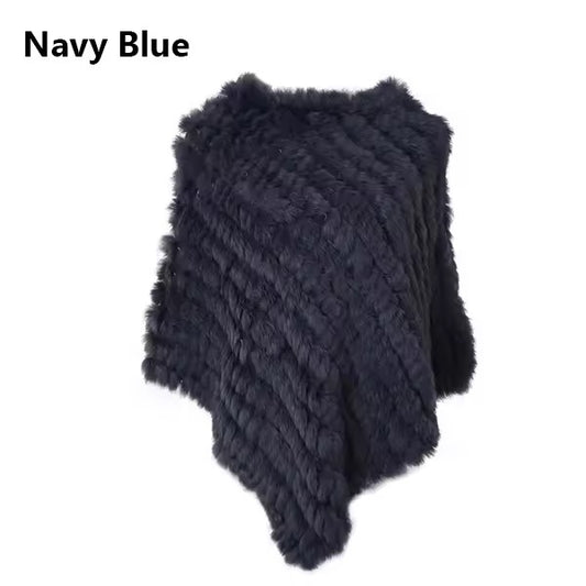 Leah fur poncho- navy blue