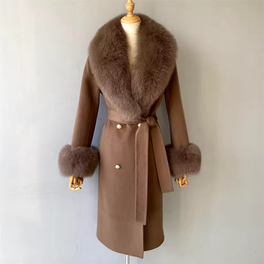 Amina wool mix fur coat- brown