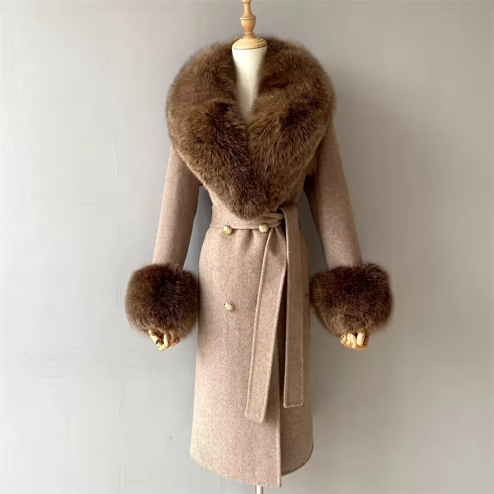 Amina wool mix fur coat- beige/brown