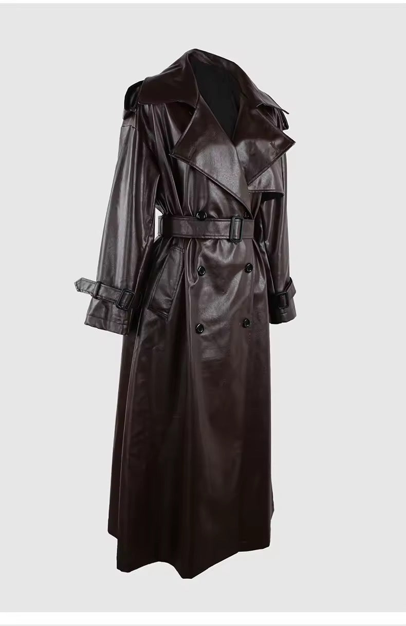 Anaïs PU leather coat- brown