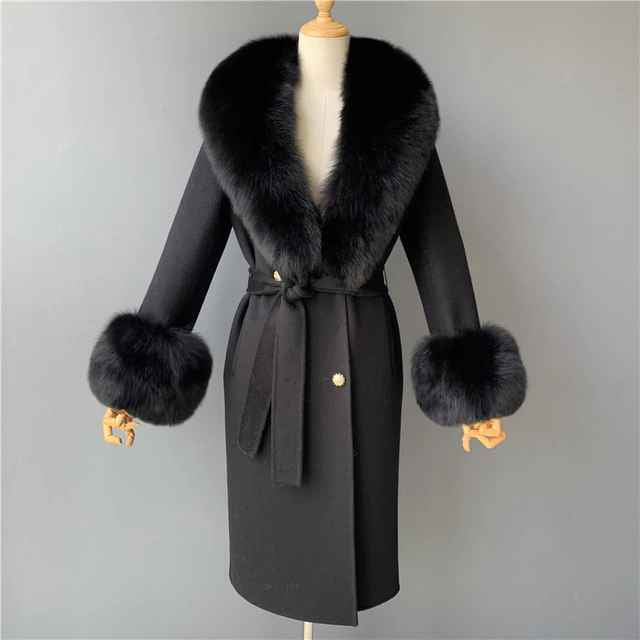 Amina wool mix fur coat- black