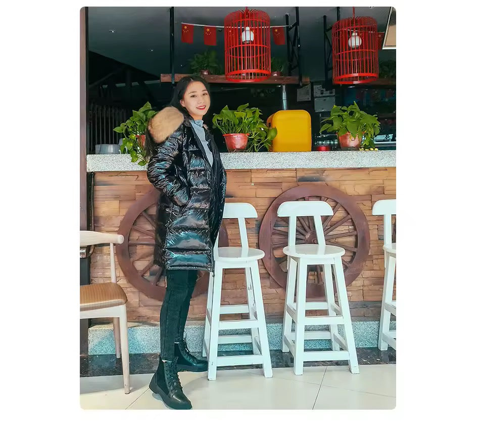 Gia light long down coat- black/brown