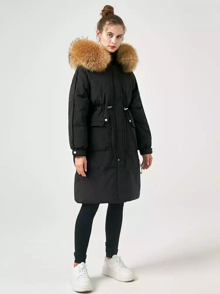 Dina long down coat- white/brown