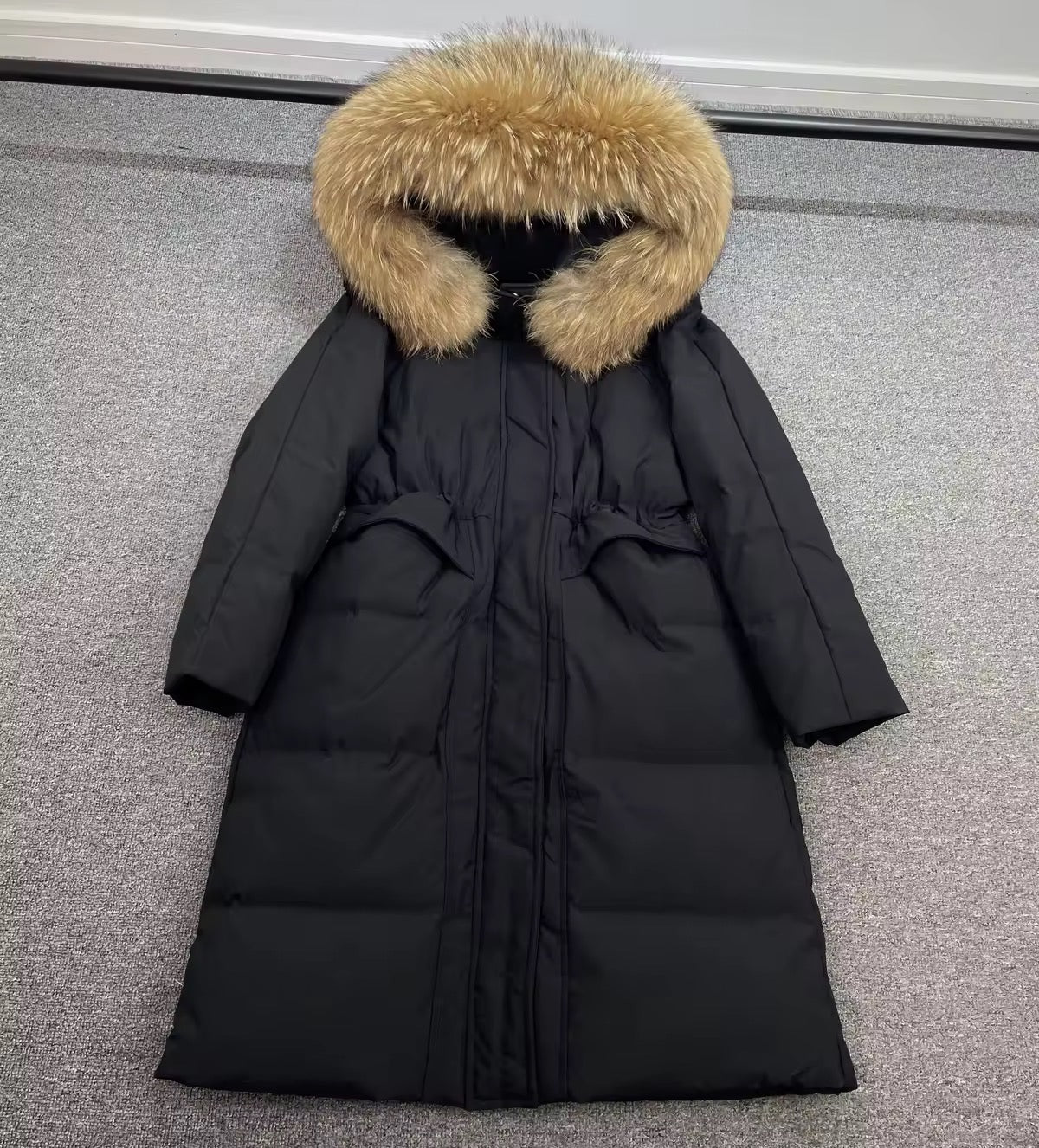 Lauren long down coat- black/brown
