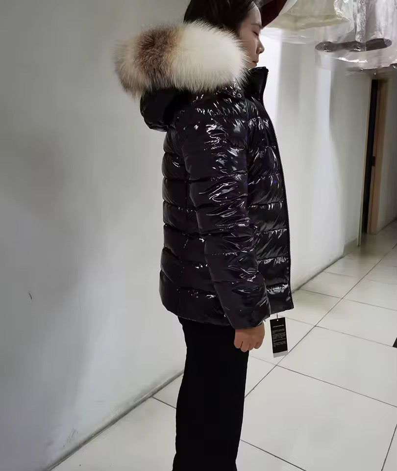 Gia short light down coat- black/white