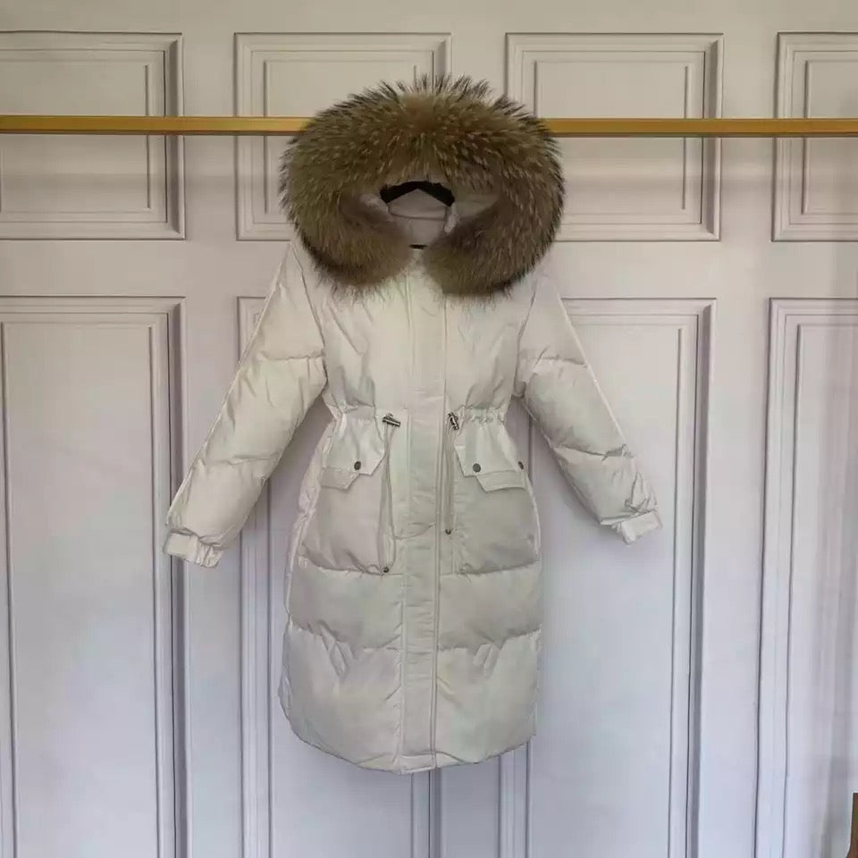 Dina long down coat- white/brown
