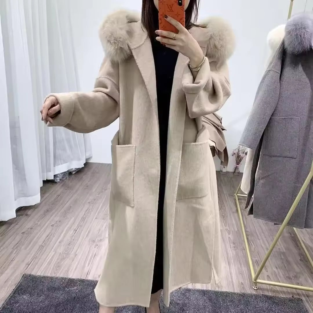 Noelia fur coat long- dark beige