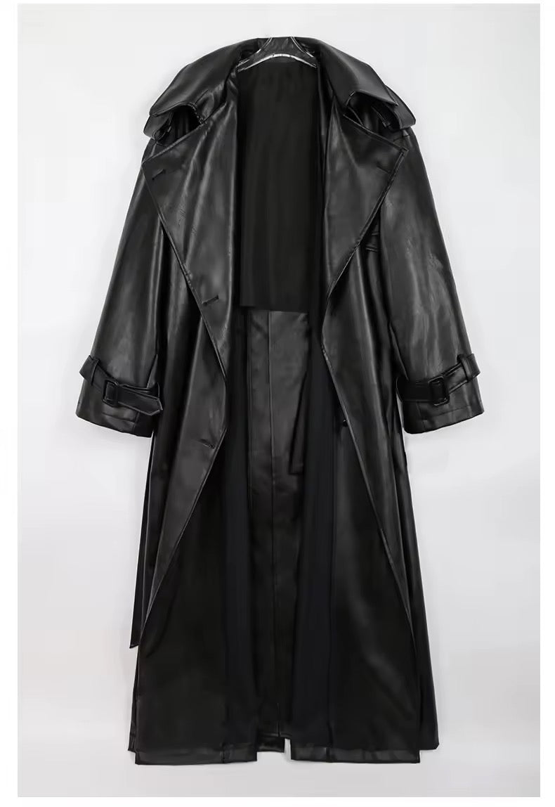 Anaïs PU leather coat- black
