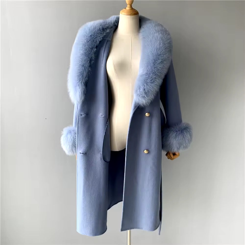 Amina wool mix fur coat- blue