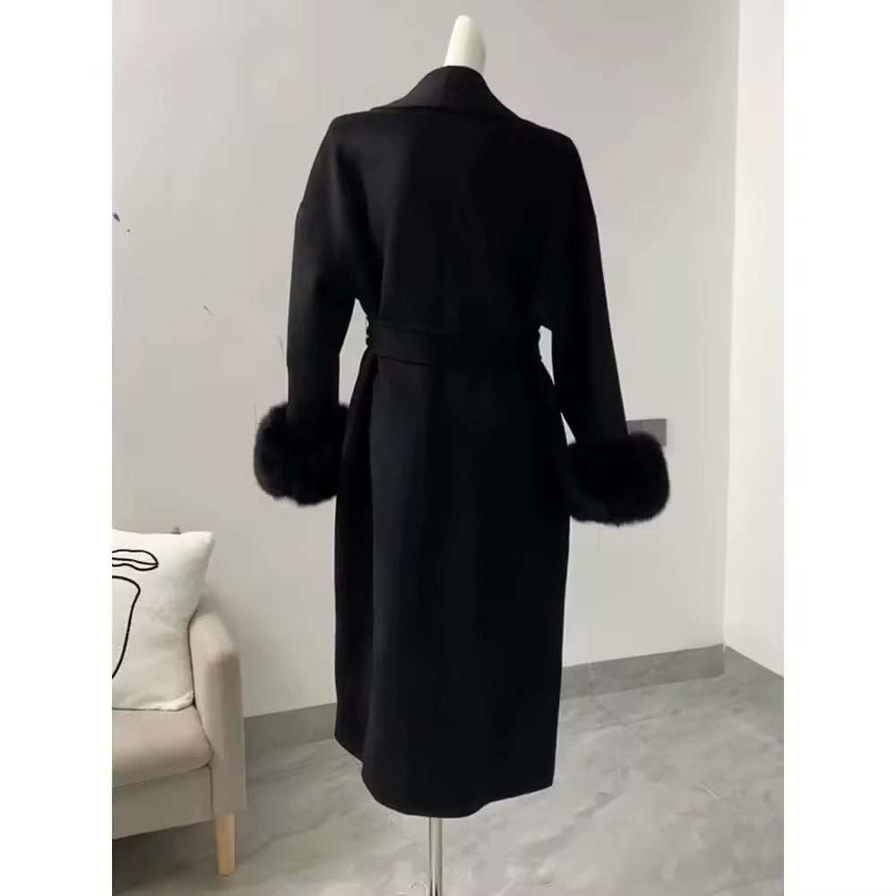 Betsy fake long fur coat- black