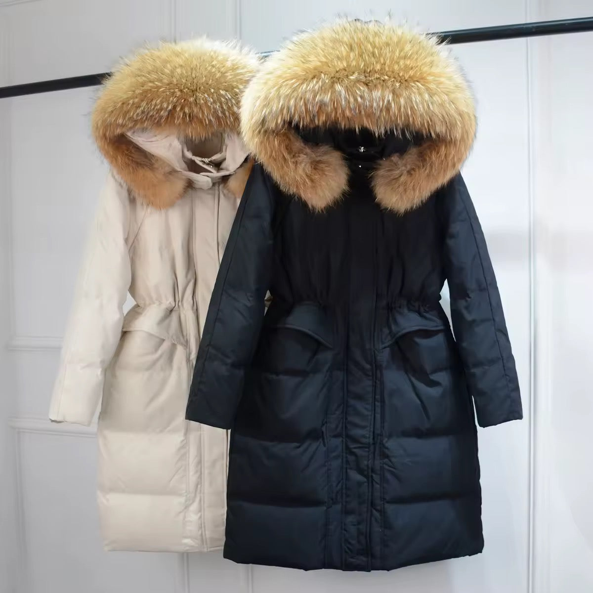 Lauren long down coat- black/brown