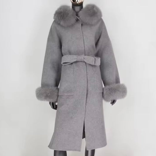 Noelia fur coat long plus- grey