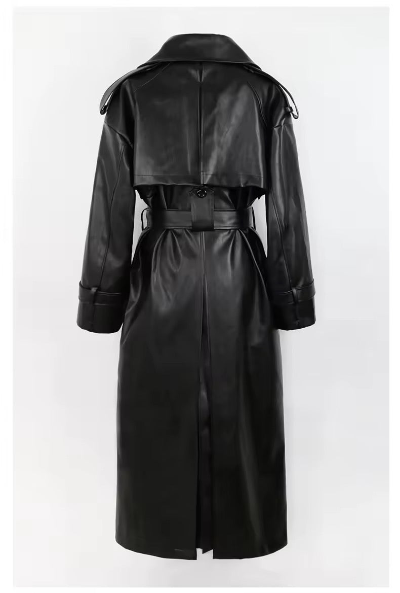 Anaïs PU leather coat- black