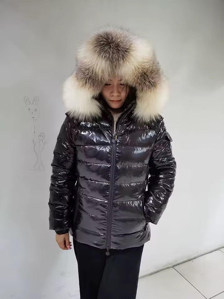 Gia short light down coat- black/white
