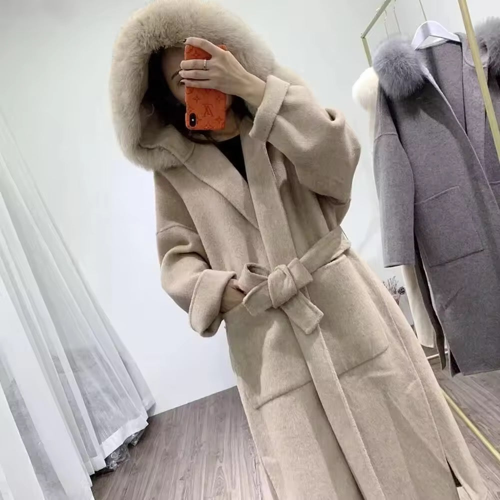 Noelia fur coat long- dark beige