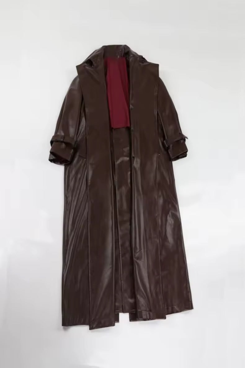 Anaïs PU leather coat- brown
