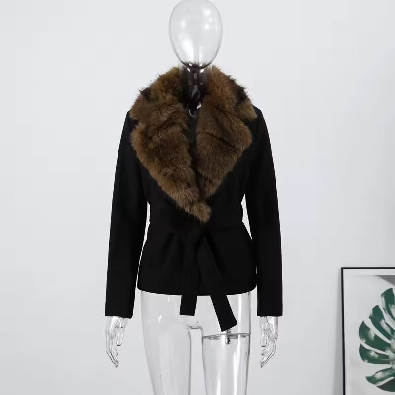 Beatrice faux fur coat- black/brown