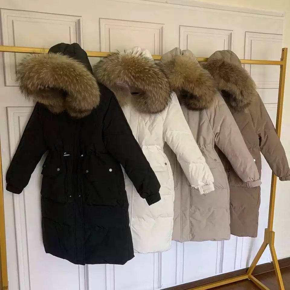 Dina long down coat- white/brown