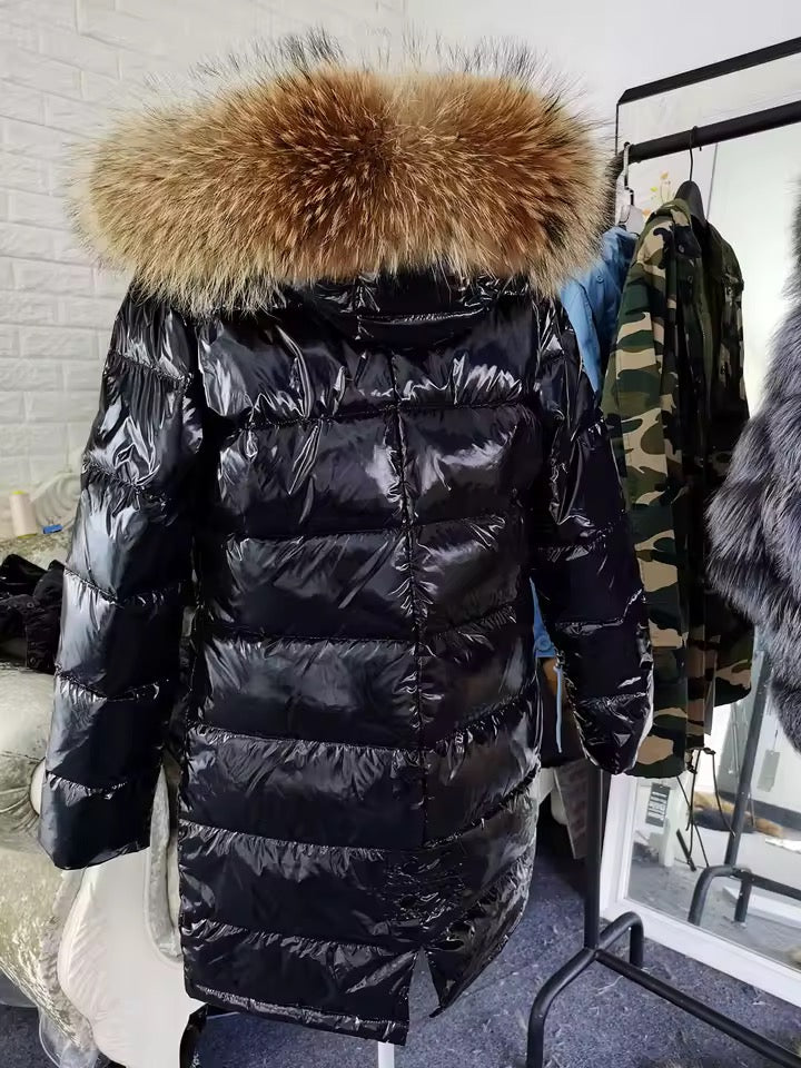 Gia light long down coat- black/brown
