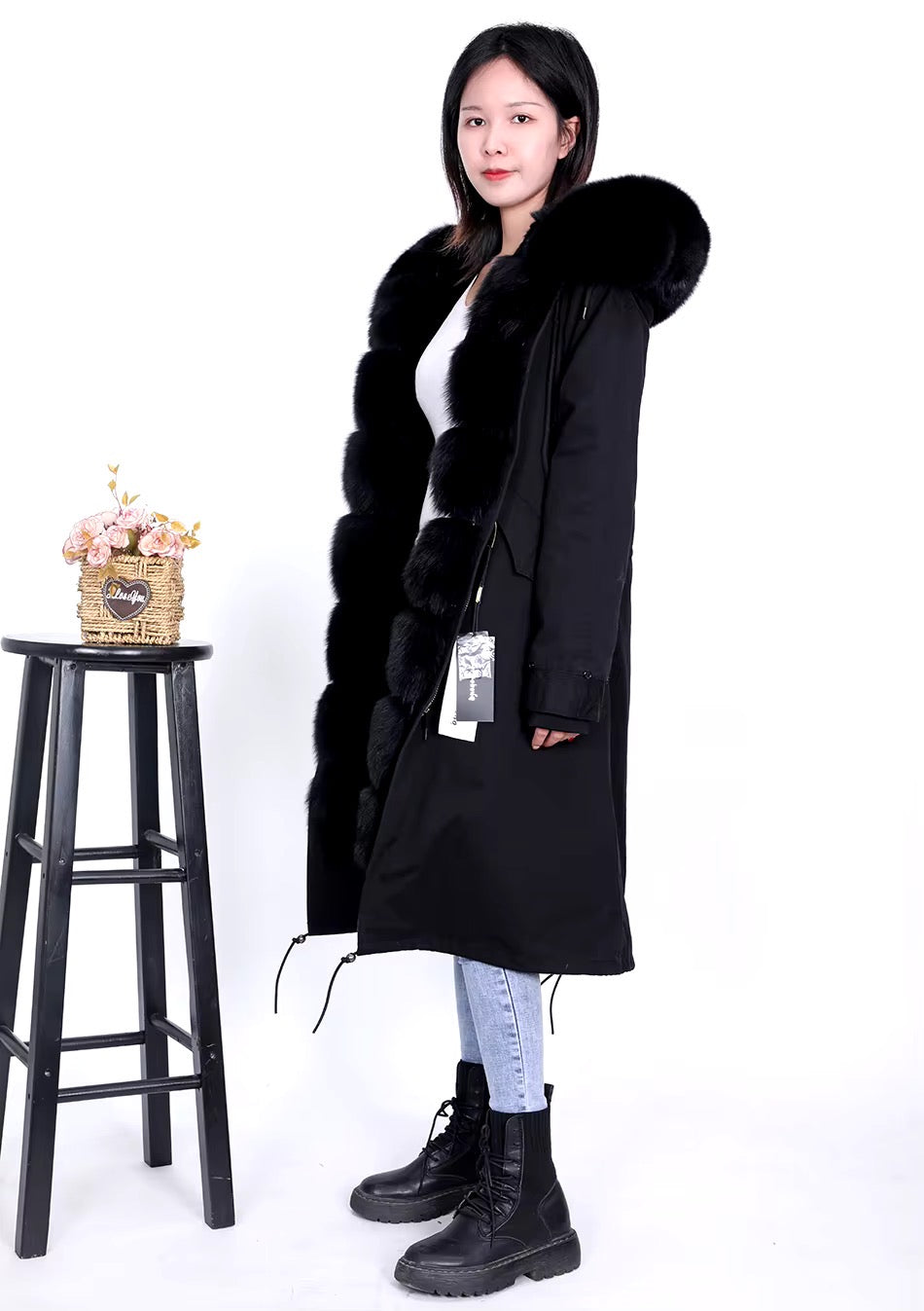 Georgina x- long fur parka- black