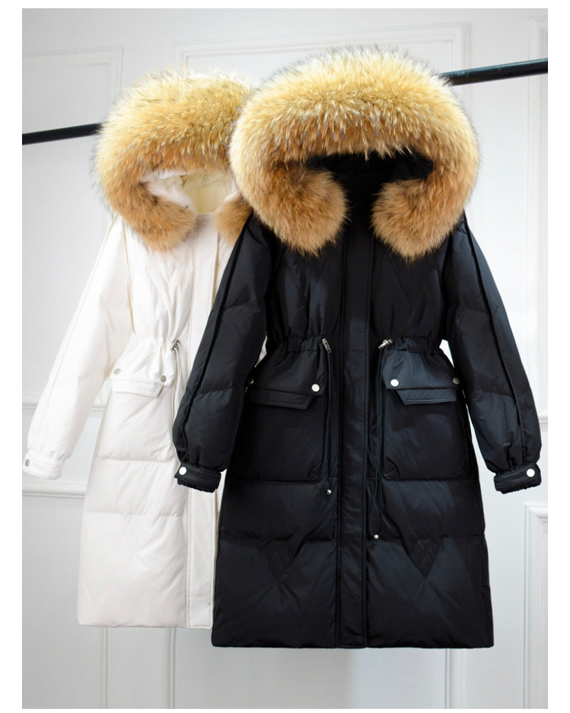 Dina long down coat- white/brown
