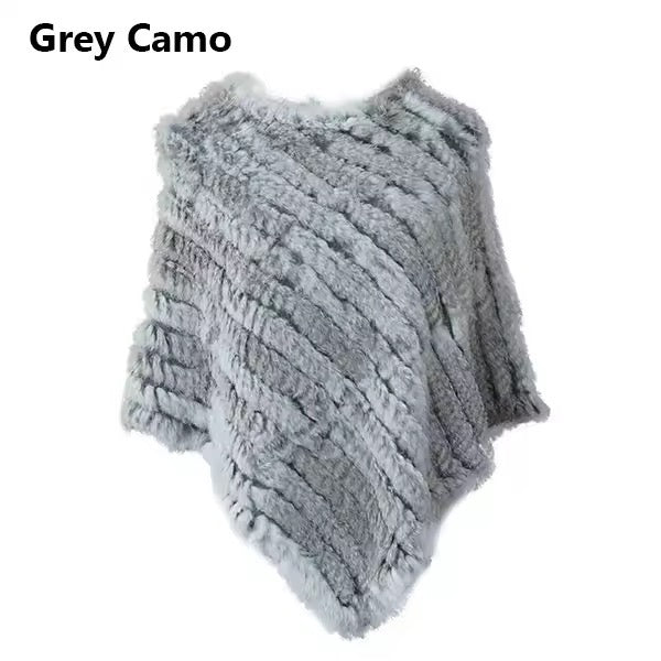 Leah fur poncho- grey camo