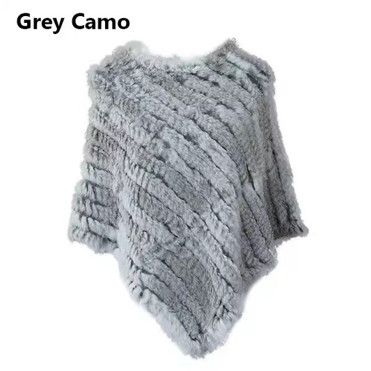 Leah fur poncho- grey camo