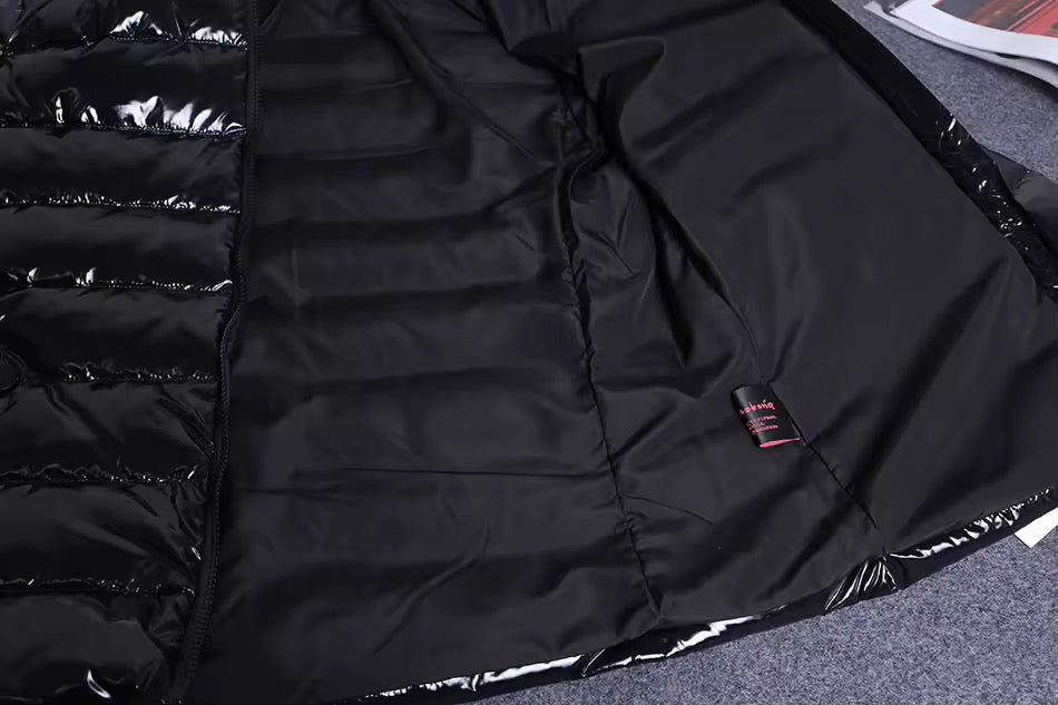 Gia short light down coat- black/white