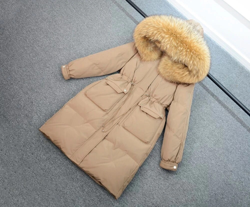 Dina long down coat- beige/brown