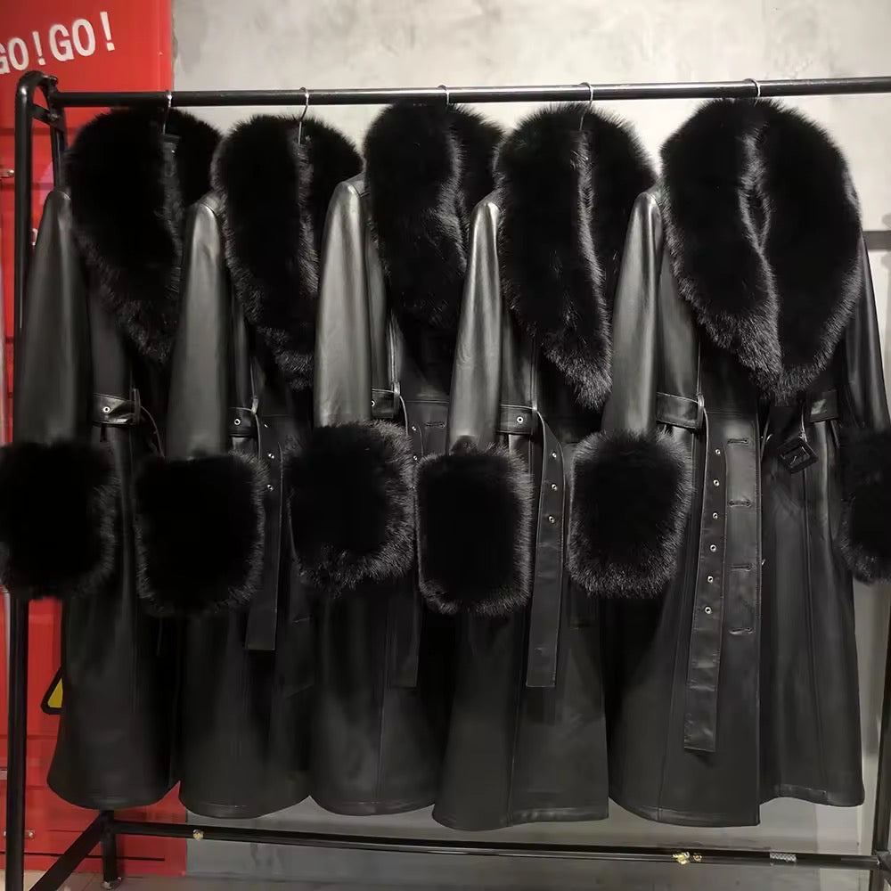 Laura long leather coat- black